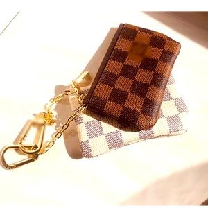 Brown Checkered Key Chain Coin Purse Brand New, Small Coin Purse